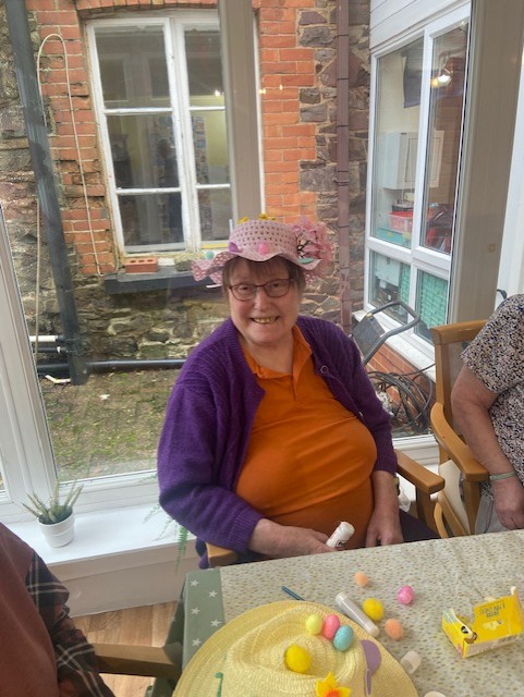 Resident modelling their homemade Easter bonnet 1