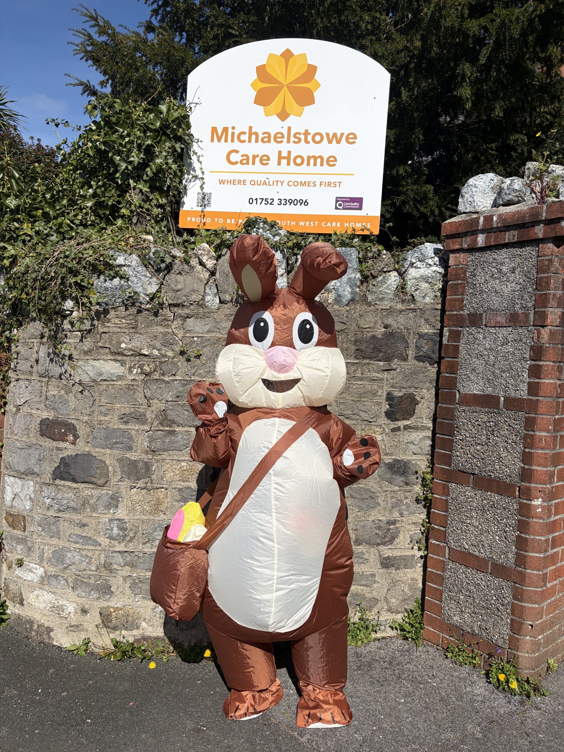 Easter bunny stood outside Michaelstowe posing for a picture scaled