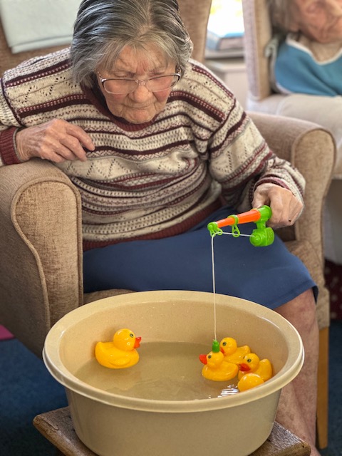 Eileen trying to hook a duck