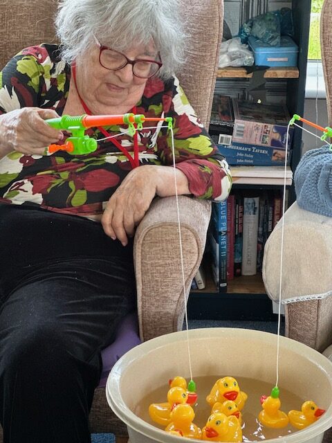 Maggie trying to hook a duck rotated