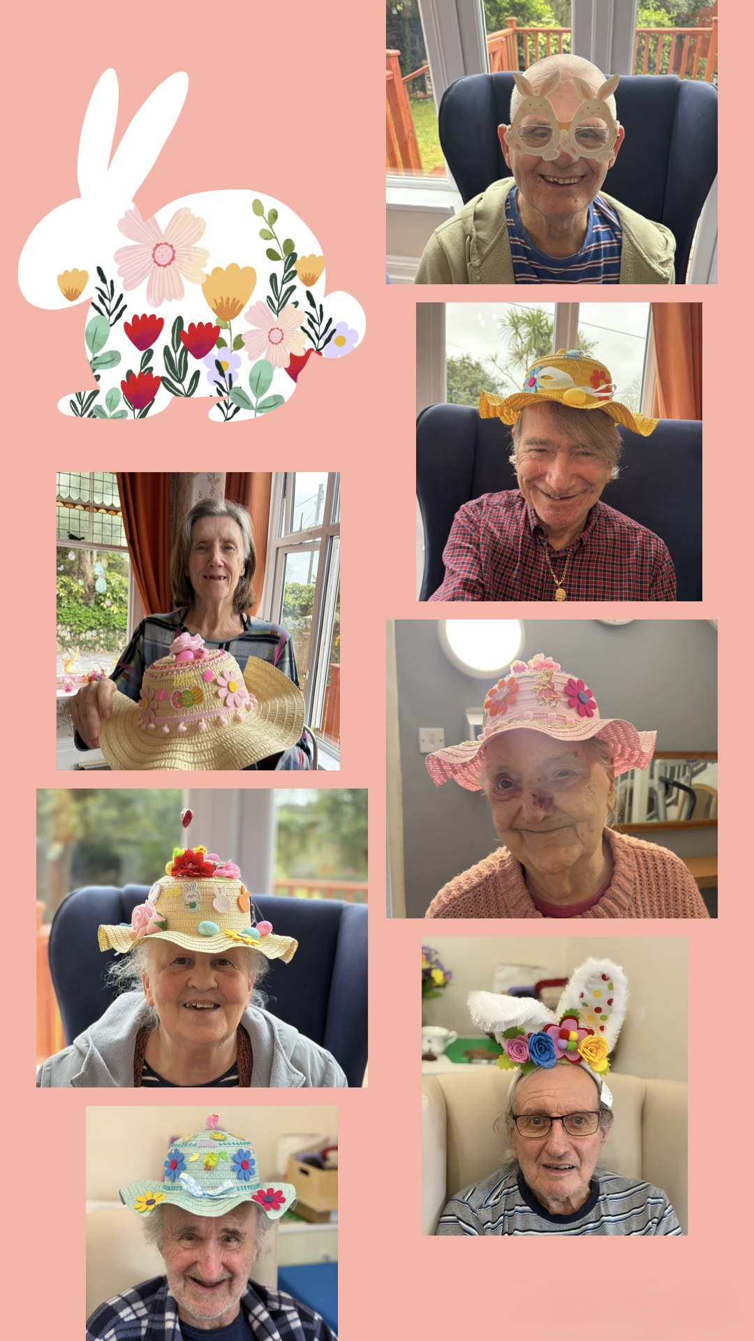 Residents wearing Easter bonnets or bunny ears