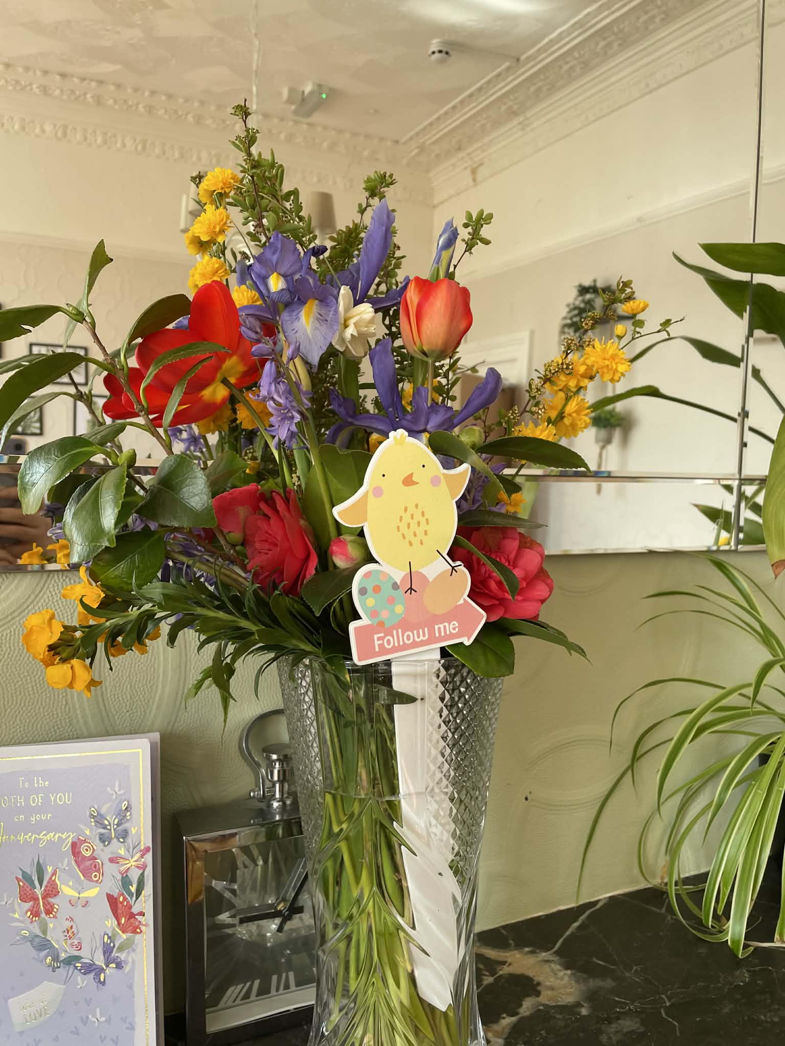 Vase of flowers with Easter decorations 1