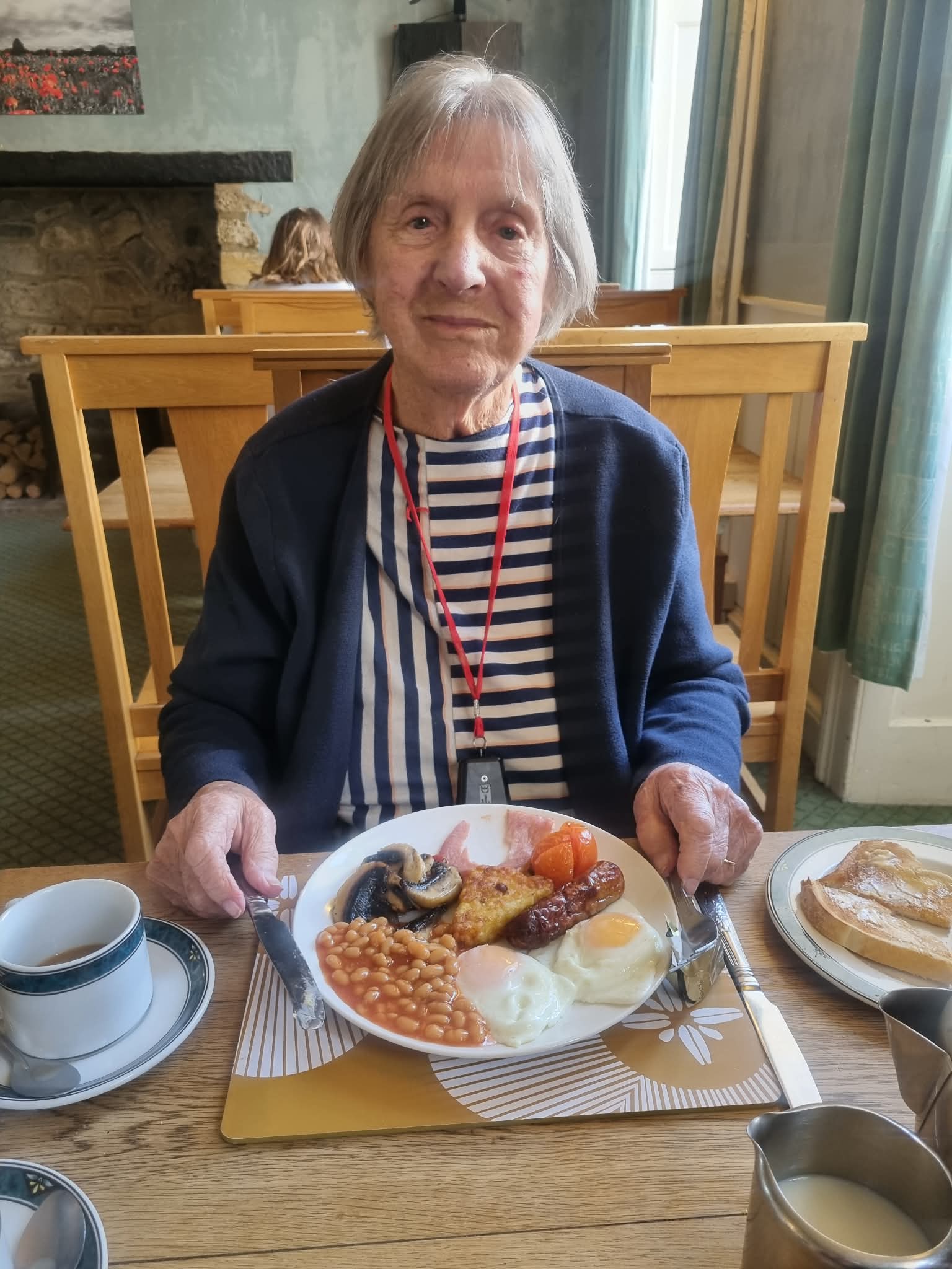 Barbara enjoying her fried breakfast