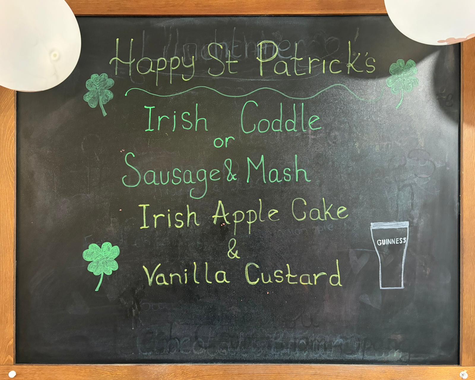 Chalk board with the days menu