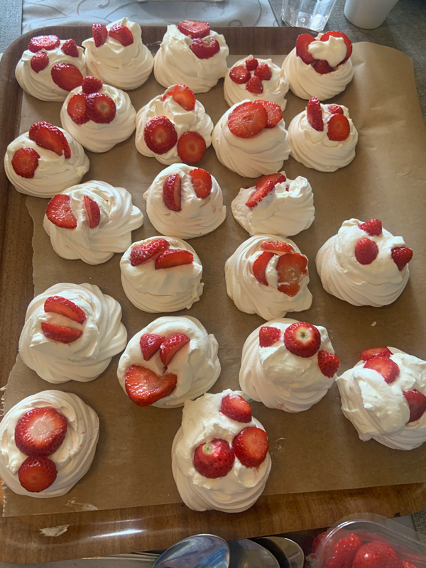 Closeup of finished pavlovas
