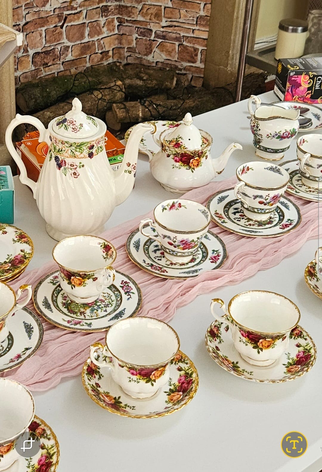 Colourful china tea set decorated with floral print