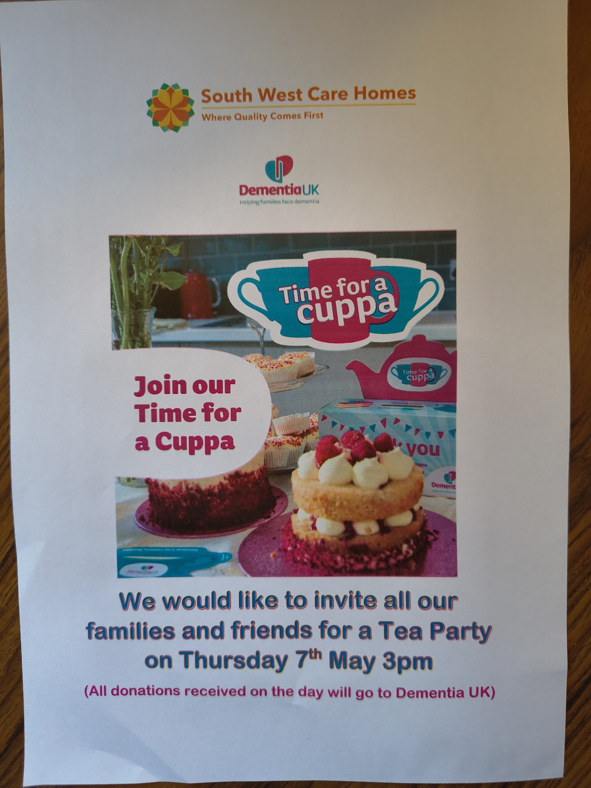 Poster for tea party to raise funds for Dementia UK Cambrian Lodge scaled