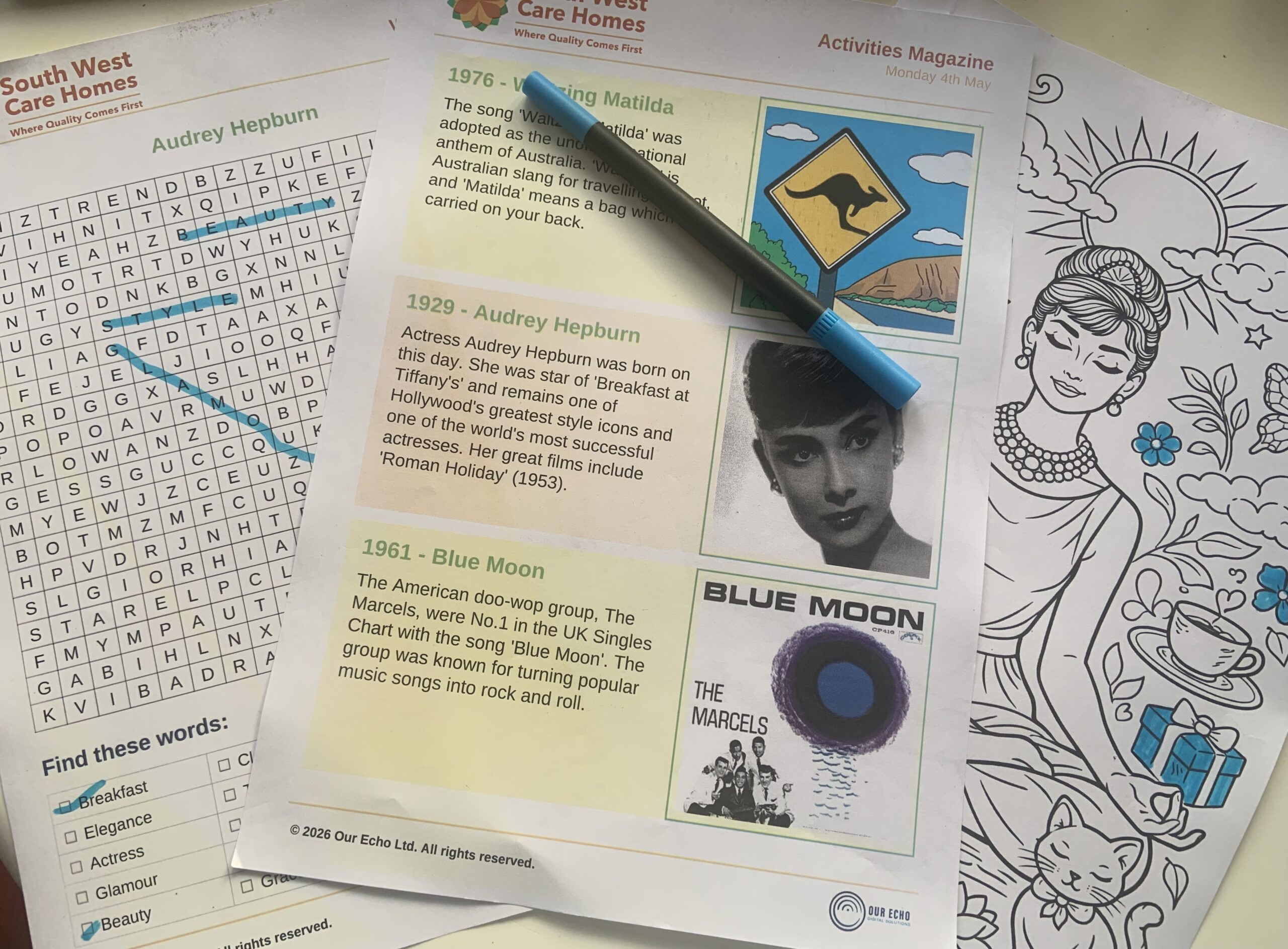 Various activity sheets about Audrey Hepburn scaled